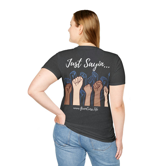 Thanksgiving is kinda Racist, "Just Sayin..." Series, Brush Style Text, Comfortable Commentary Collection, Social Commentary, Ultra Soft Heather Material