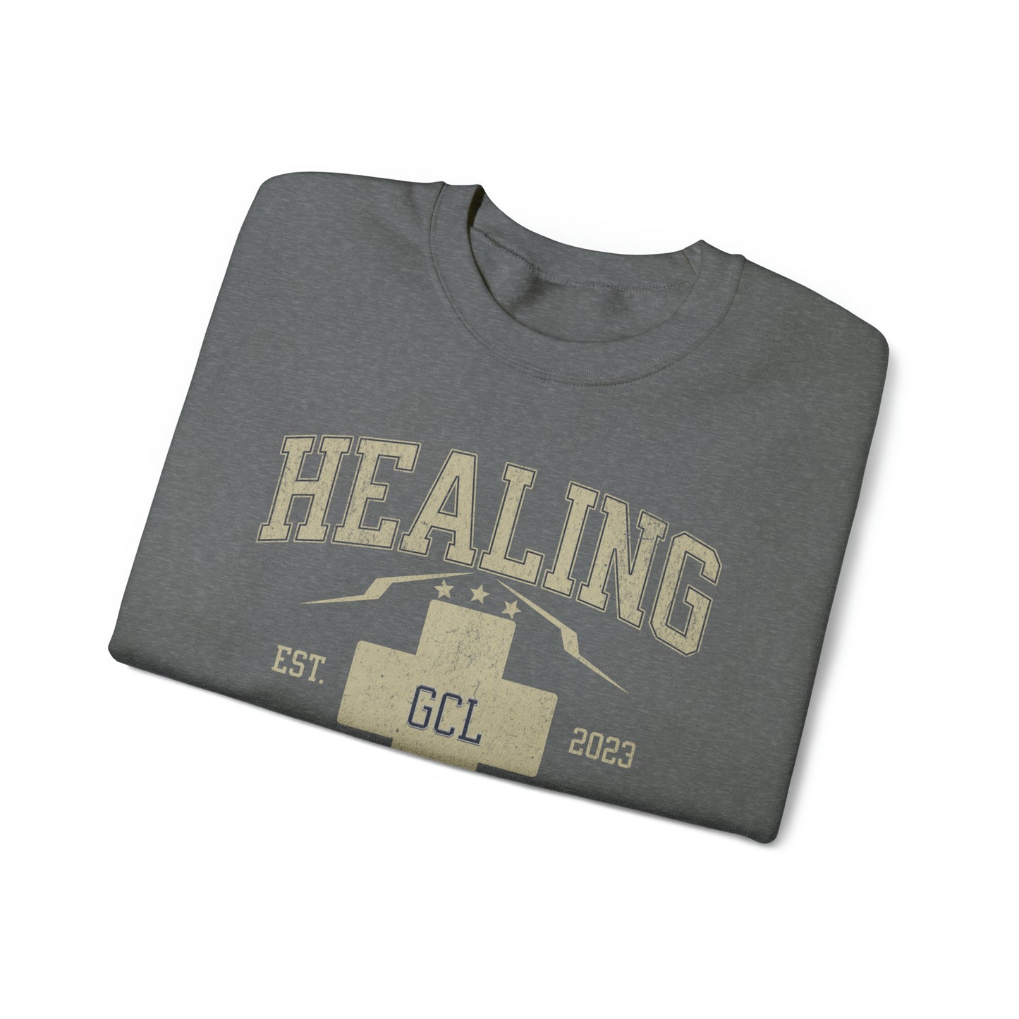 Healing University, Heal Yourself, Heal the World, "Healing Art" Series, Comfortable Commentary Collection, Social Commentary, Ultra Soft Material, Unisex Heavy Blend™ Crewneck Sweatshirt