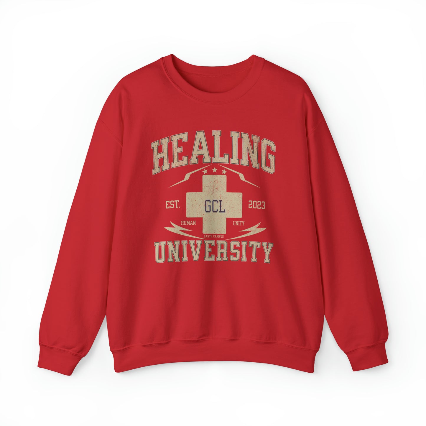 Healing University, Heal Yourself, Heal the World, "Healing Art" Series, Comfortable Commentary Collection, Social Commentary, Ultra Soft Material, Unisex Heavy Blend™ Crewneck Sweatshirt