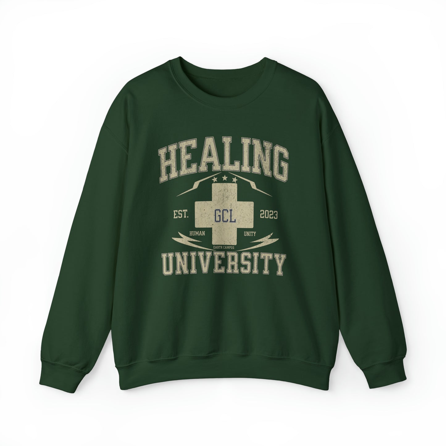 Healing University, Heal Yourself, Heal the World, "Healing Art" Series, Comfortable Commentary Collection, Social Commentary, Ultra Soft Material, Unisex Heavy Blend™ Crewneck Sweatshirt