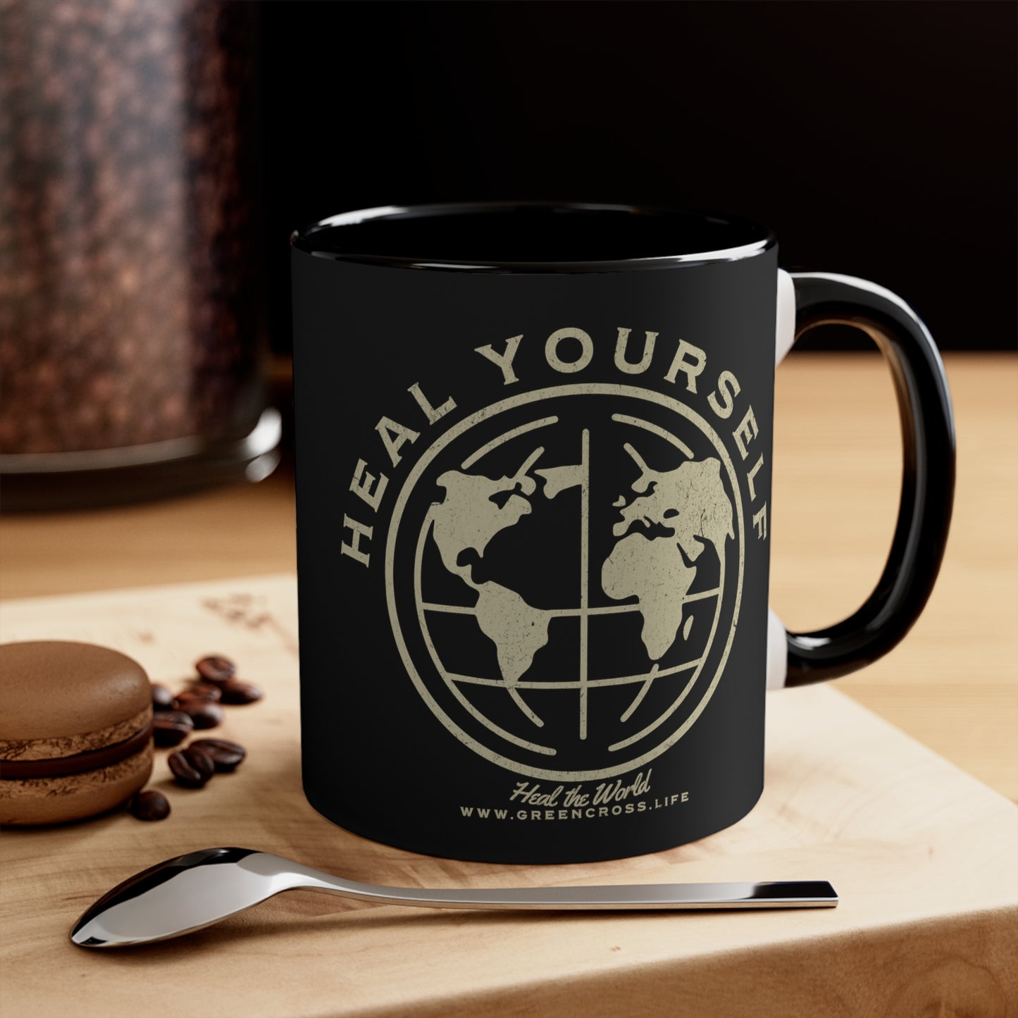 Heal Yourself Heal the World Mug, "Healing Art" Series, Social Commentary, Custom Coffee Mug